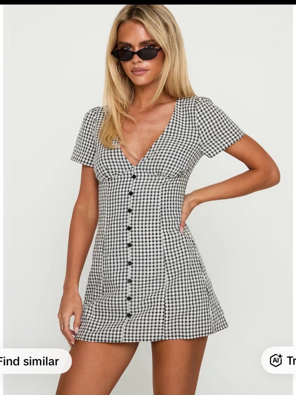 Black & White Gingham Button-Front Mini Dress